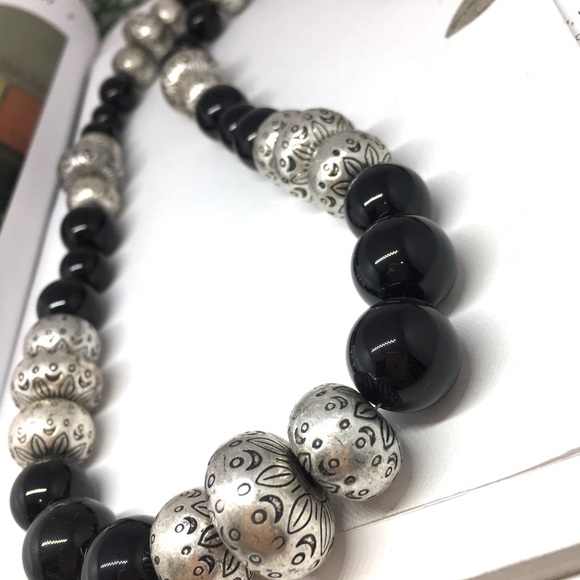 Coldwater creek  black silver ball long necklace - Picture 3 of 9